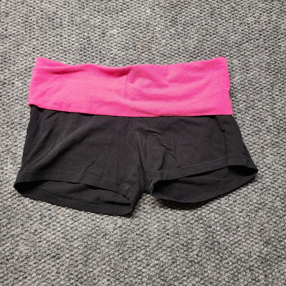 PINK Victoria's Secret Y2k Athletic Micro Shorts M Black Pink Fold Over Mcbling